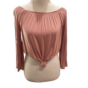 Twinkle Women’s Small Pink Long Sleeve Cropped Flowy Blouse High Low Shirt